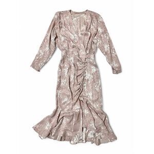 Vintage 80s Blouson Jacquard Drape Midi Dress Sz S Powder Pink Elegant Ladylike